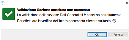 Messaggio di conferma sezione Dati generali