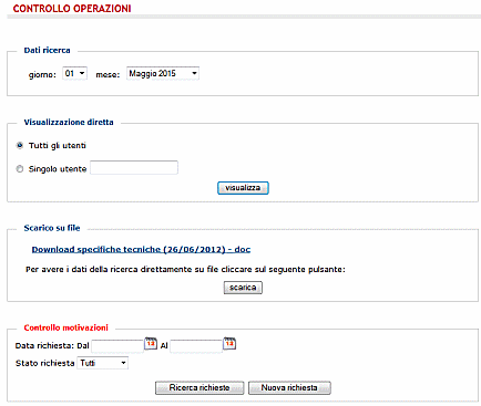 Schermo di controllo operazioni di consultazione