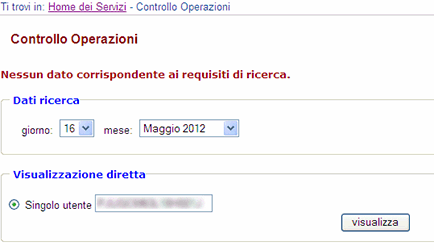 Schermo di controllo operazioni di consultazione singola utenza