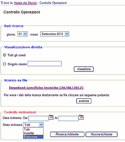 Schermo del gestore per il controllo delle operazioni di consultazione 