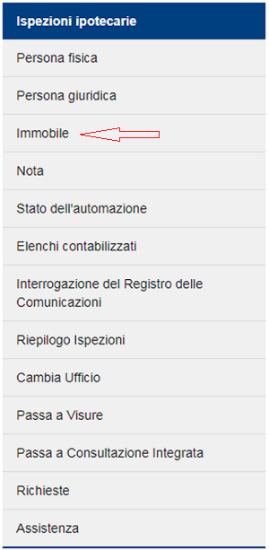 Menù Ispezioni ipotecarie