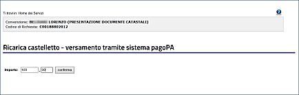 Inserimento importo per ricarica castelletto