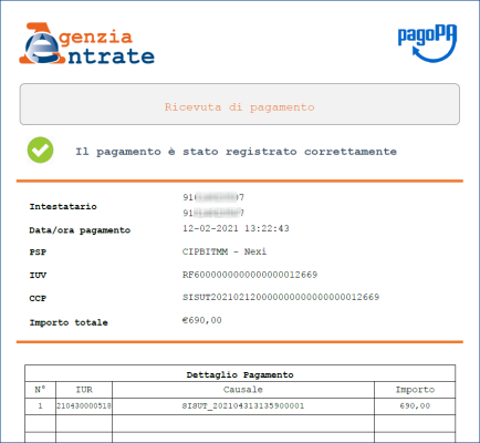 Controllo pagamento una tantum e password di accesso riepilogo modalità di pagamento