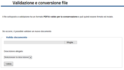 Schermo di risposta in caso di  conformità del file