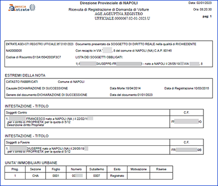 Ricevuta di registrazione