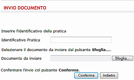 Schermata di invio di un documento voltura